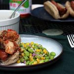 Kimchee Hot Dogs with Edamame and Corn Salad
