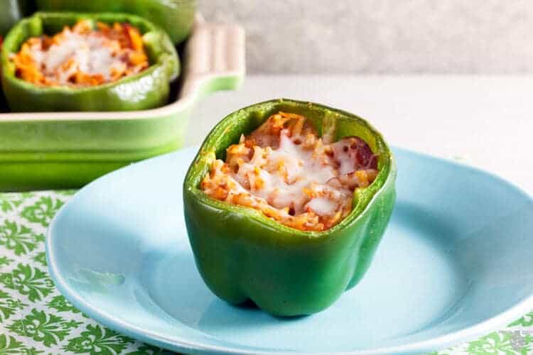 Healthy Pizza Stuffed Peppers. We love this recipe!