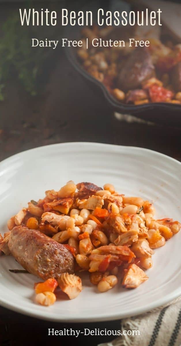 This shortcut cassoulet recipe made with turkey, sausage, and white beans is chock-full of traditional French flavor. This quick and easy recipe is gluten-free and dairy-free! via @HealthyDelish