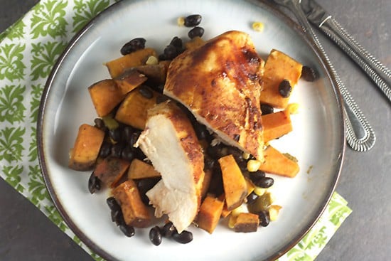 Roast Honey-Chipotle Chicken with Sweet Potatoes & Black Beans... for One 1