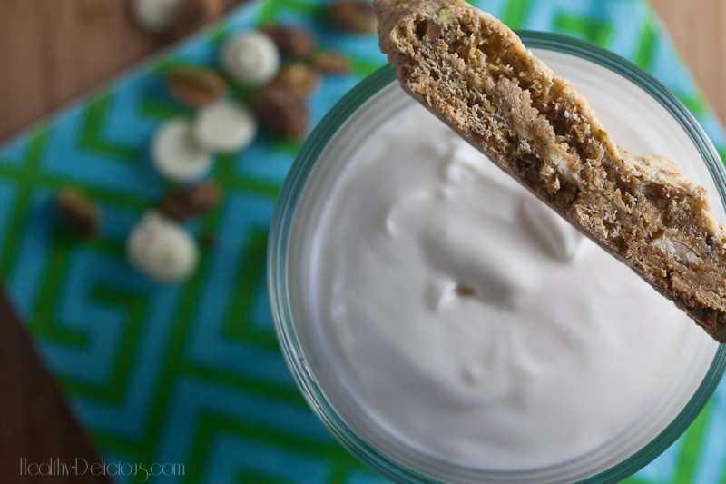 pistachio and white chocolate biscotti from healthy-delicious.com