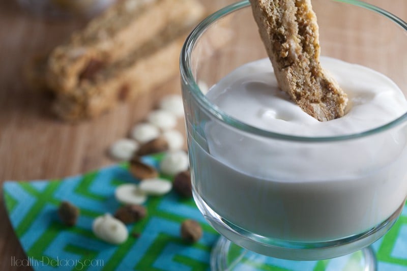 pistachio and white chocolate biscotti from healthy-delicious.com