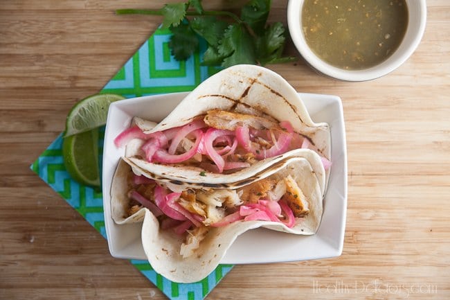 Grilled FIsh Tacos with Spicy Pickled Onions | Healthy. Delicious.