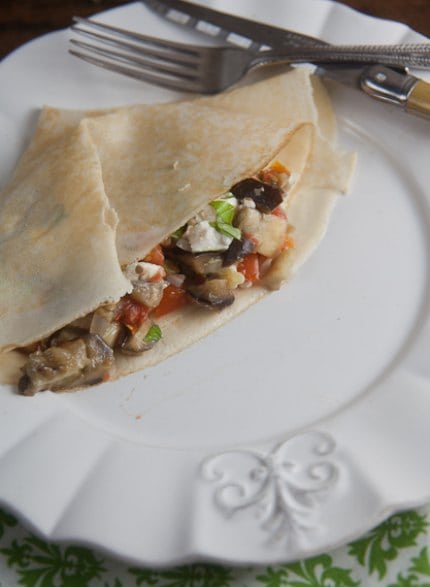 Roasted Ratatouille Crepes With Goat Cheese