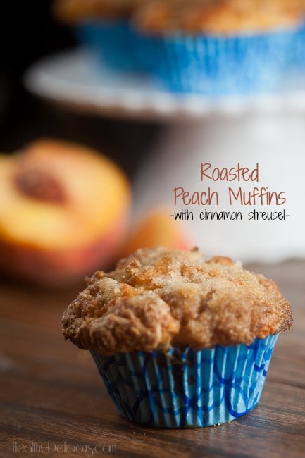 Roasted Peach Muffins with Cinnamon Streusel