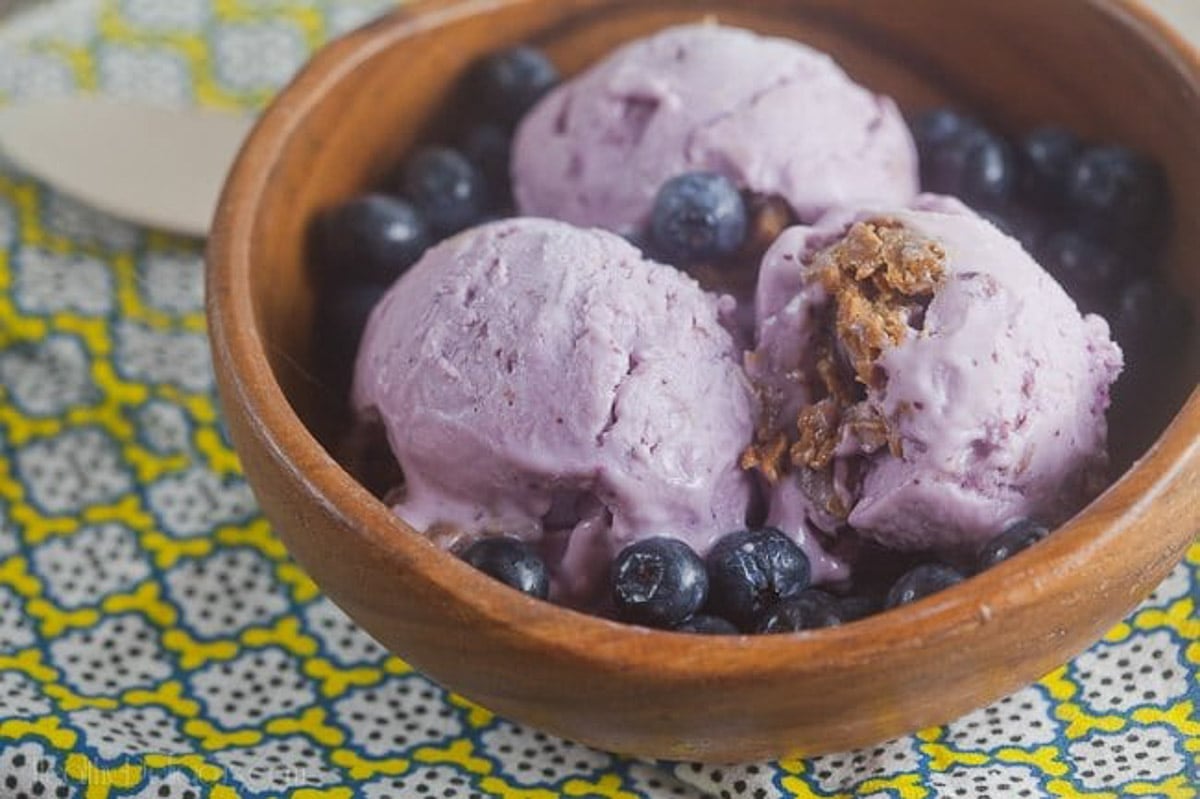 Blueberry Frozen Yogurt with Cookie Butter.