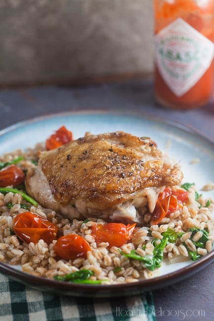 Chicken and Farro with Burst Tomatoes | Healthy-Delicious.com