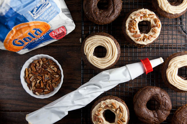 pumpkin and chocolate donuts with brown butter buttercream