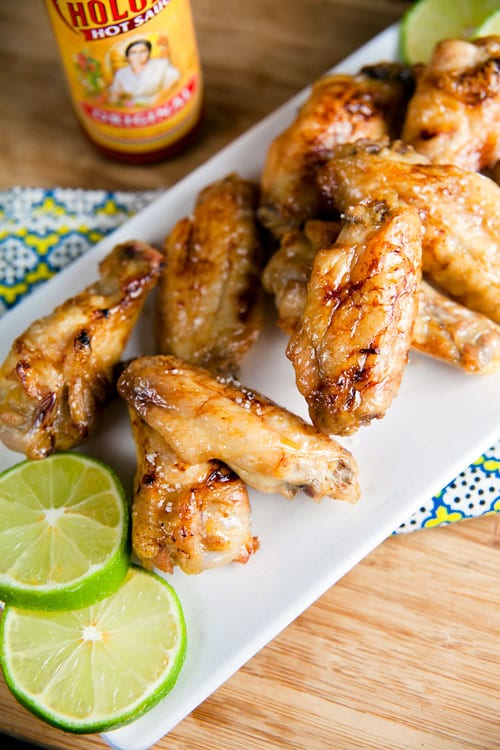 Baked Margarita Chicken Wings on a white platter. 