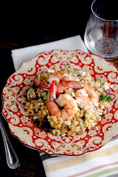 Warm Barley Salad with Roast Shrimp and Blood Orange Vinaigrette // @HealthyDelish