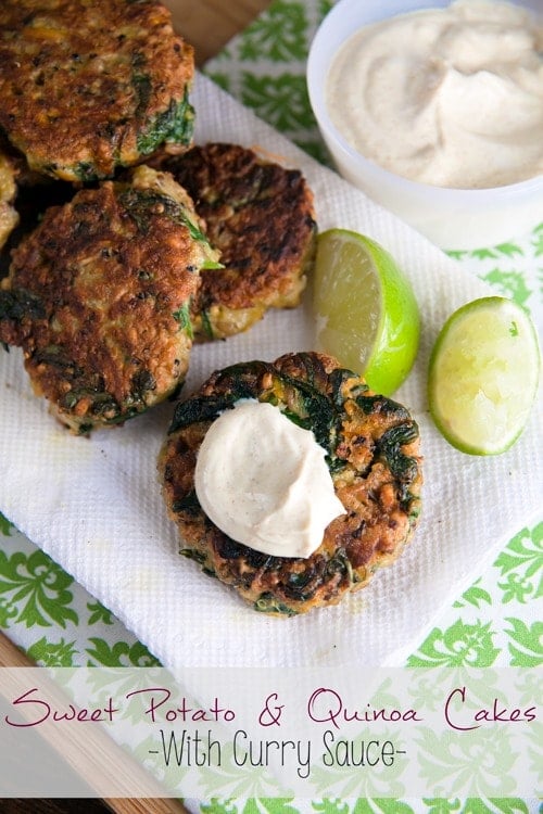 Sweet Potato and Quinoa Patties with Curry Dipping Sauce // @HealthyDelish