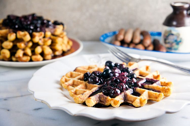 Sweet Corn Waffles with Blueberry-Bourbon Sauce 3