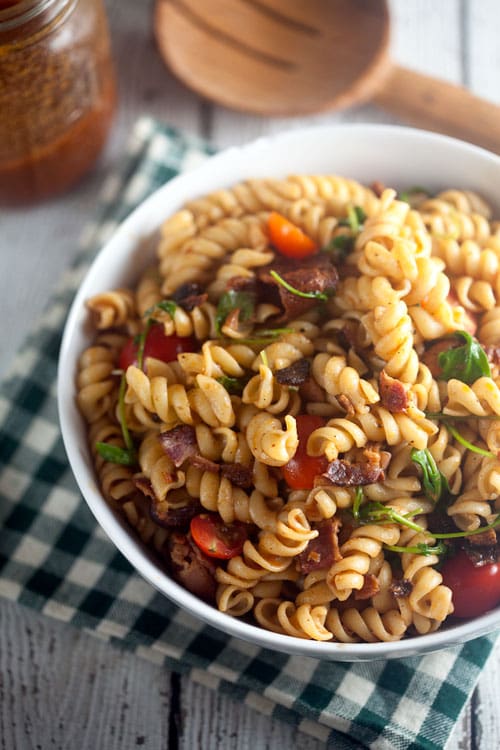 BLT Pasta Salad with Smoked Tomato and Bacon Vinaigrette // @HealthyDelish