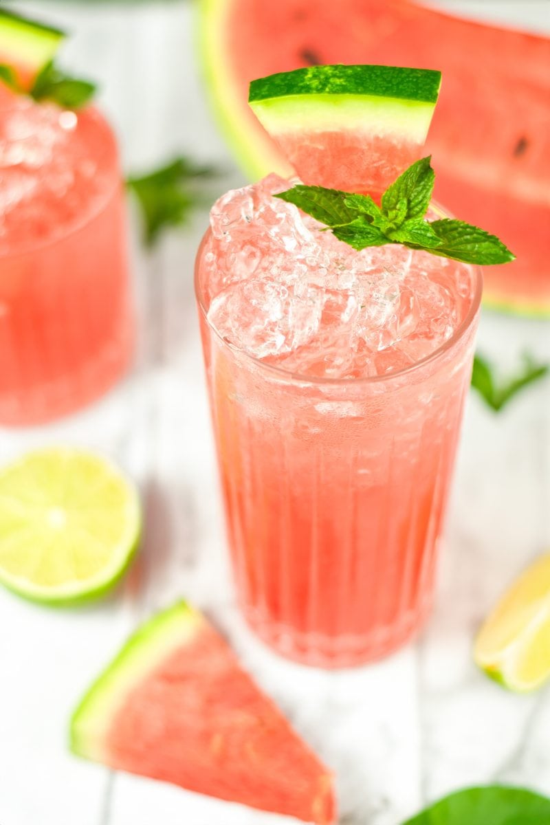 Watermelon mocktails on a white background. 