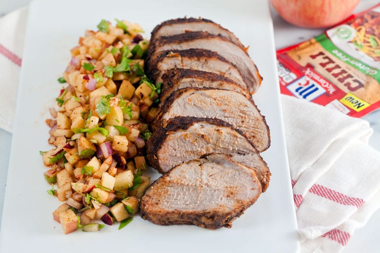 Chili Rubbed Pork Loin with Apple Salsa #glutenfree #holiday #weeknight