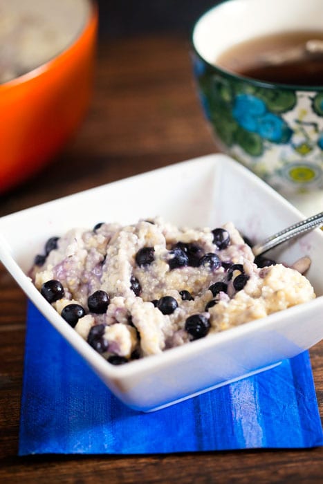 Warm and cozy Blueberry Almond Millet Porridge is a great make-ahead breakfast.