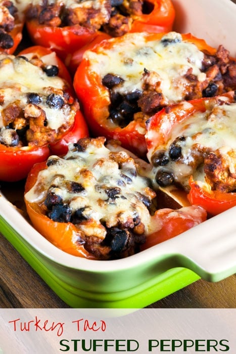 Turkey Taco Stuffed Peppers with Homemade Enchilada Sauce