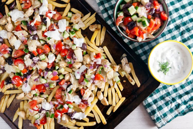 Easy Loaded Greek Fries Recipe with Chicken