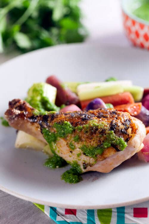 Pan-Roast Chicken and Spring Vegetables with Salsa Verde