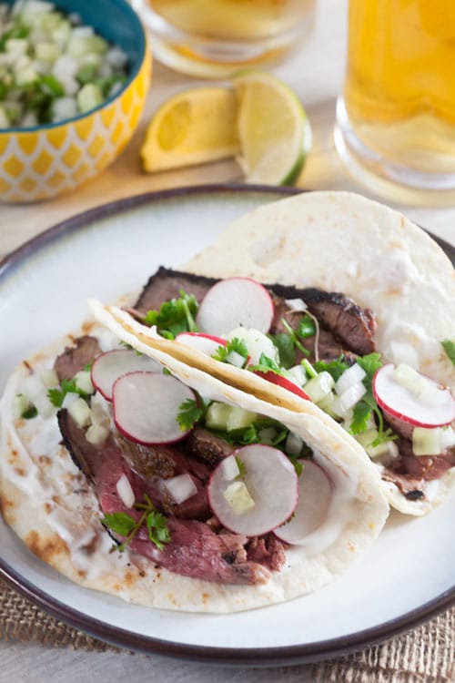 Grilled Lamb Tacos with Cucumber Salsa and Yogurt