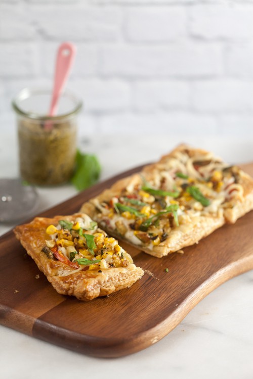 Puff Pastry Pizza with Summer Vegetables + Pesto