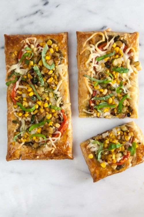 Puff Pastry Pizza with Summer Vegetables + Pesto