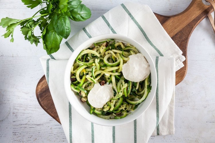 Sauteed Zucchini Noodles with Fresh Herbs + Hazelnuts