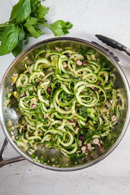 Zucchini Noodles with Fresh Herbs + Toasted Hazelnuts