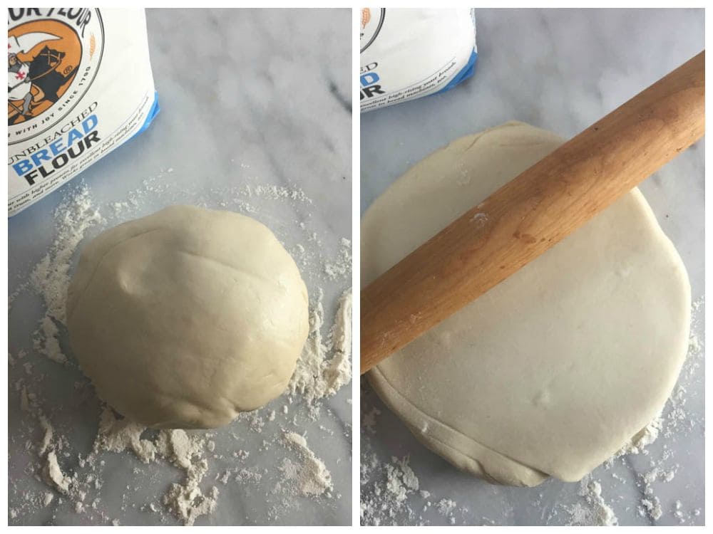 Kneading the udon dough until it forms a smooth ball. 
