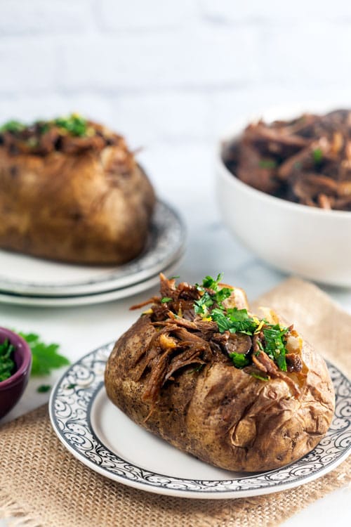 Pot Roast Stuffed Baked Potatoes with Gremolata