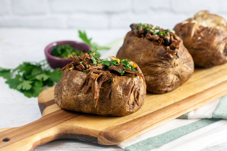 Pot Roast Stuffed Baked Potatoes with Gremolata