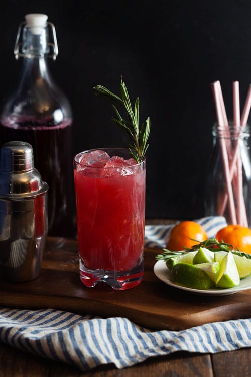 Sparkling Cranberry-Clementine Gin Cocktail with Rosemary + Honey