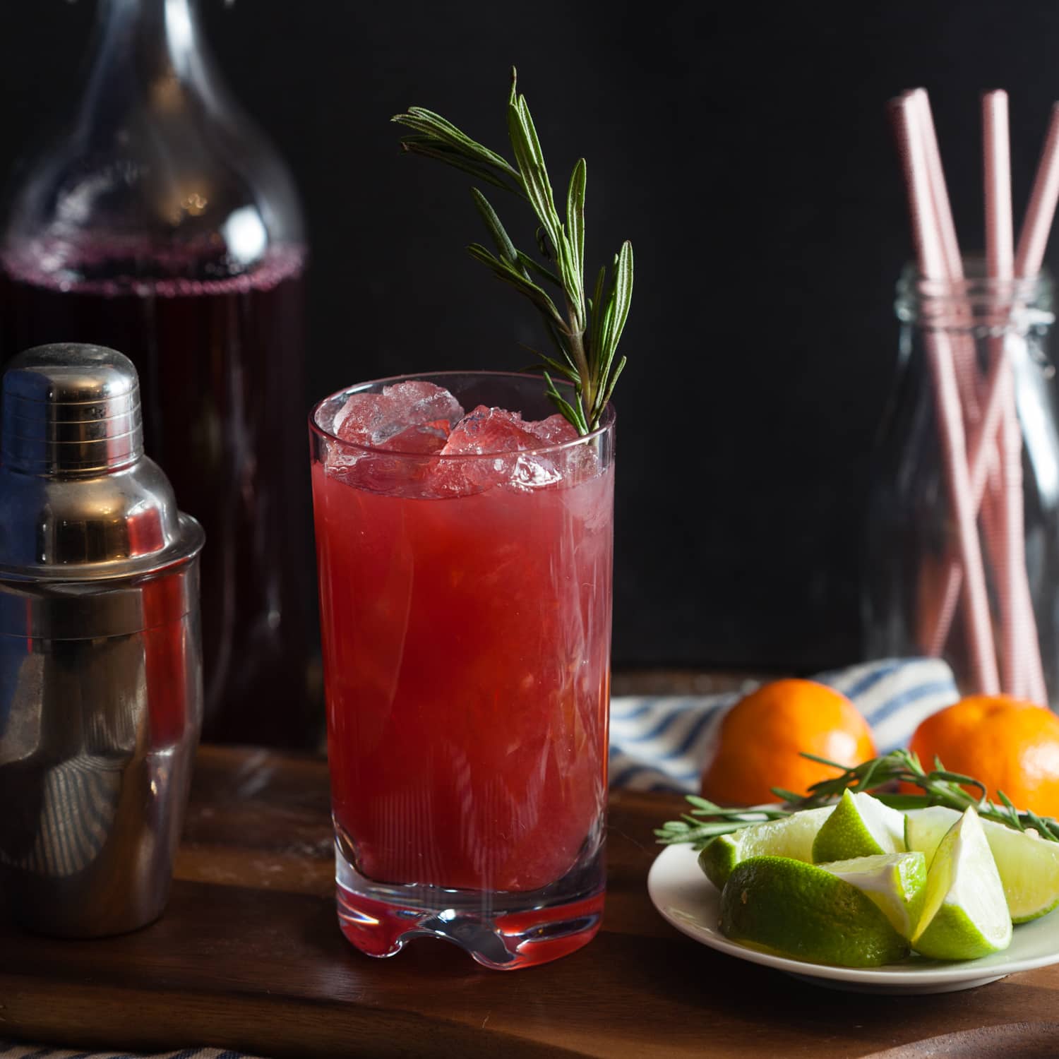 Sparkling Cranberry-Clementine Gin Cocktail with Rosemary + Honey