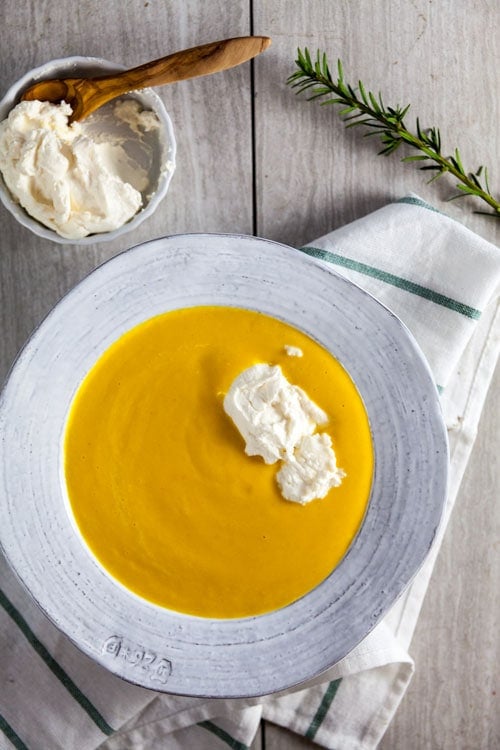 Btternut Squash Bisque with Maple Whipped Cream