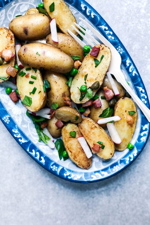 Warm Fingerling Potato Salad with Spring Vegetables and Sherry Vinaigrette