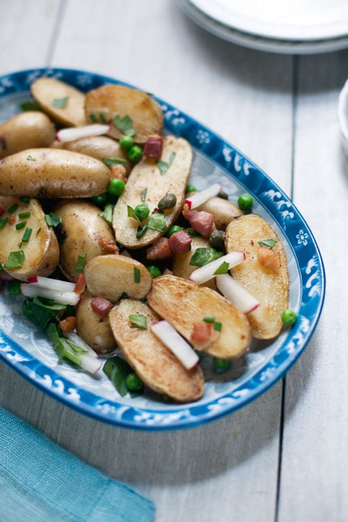 Warm Fingerling Potato Salad with Spring Vegetables and Sherry Vinaigrette
