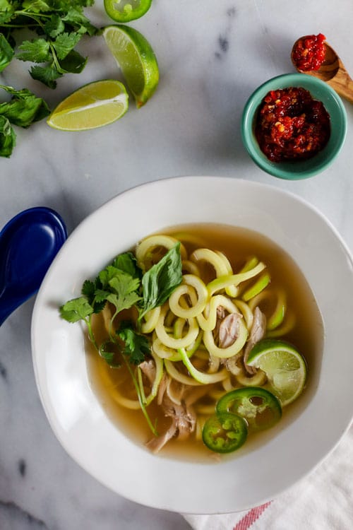 thai chicken soup with zucchini noodles