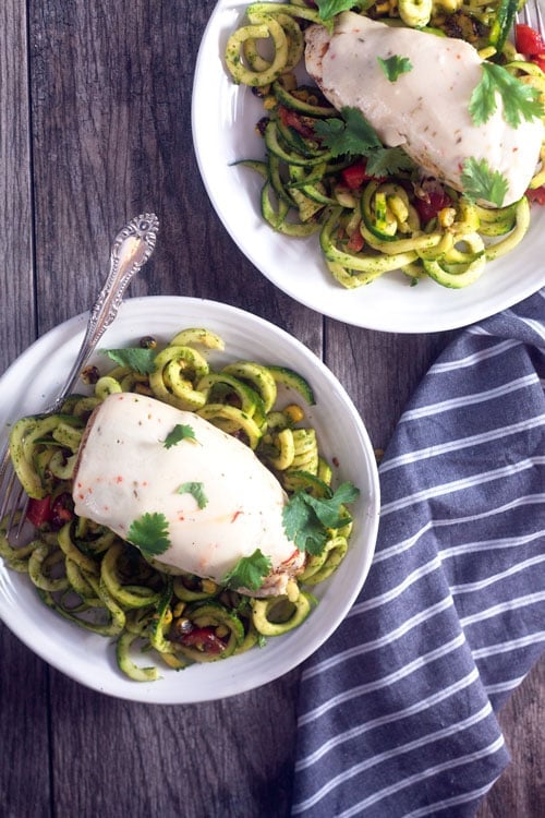 Pepper Jack Smothered Chicken with Southwest Zoodles