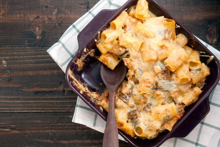 Baked Rigatoni with Eggplant and Sausage - Baked ziti gets a healthier makeover with this recipe!
