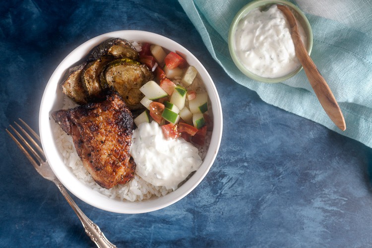 Grilled Greek Chicken Rice Bowl Recipe