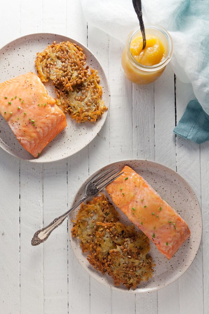 5-Ingredient Lemon Curd Salmon with Potato-Farro Rosti Recipe