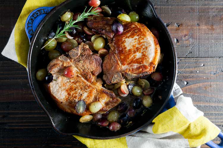 Recipe for Pan Roast Pork Chops with Grapes