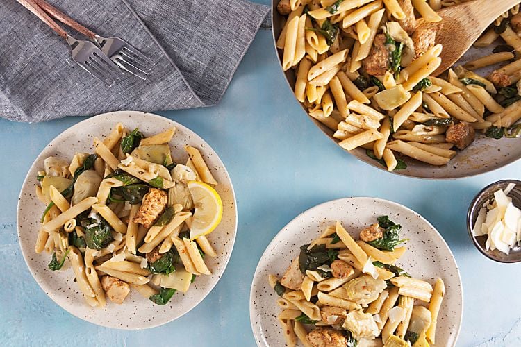 One Pan Cajun Chicken Penne with Artichokes and Lemon // Recipe