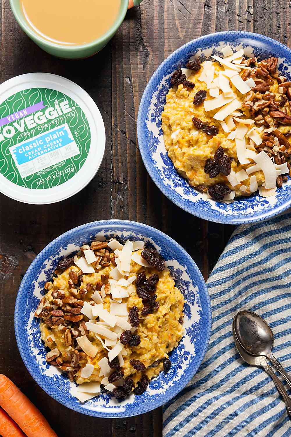 Creamy Carrot Cake Oatmeal with Cream Cheese and Coconut