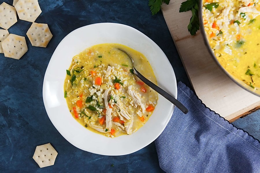 bowl of soup overhead view