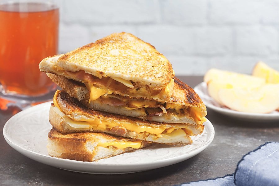Fancy Grilled Cheese with Caramelized Onion, Apples, and Bacon (Lactose Free)