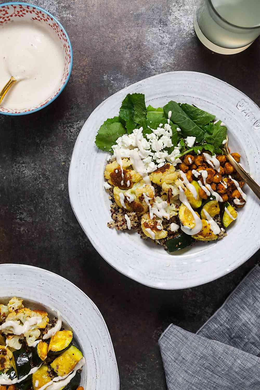 Roast Cauliflower Quinoa Bowls with Crispy Chickpeas and Lemon-Tahini Sauce