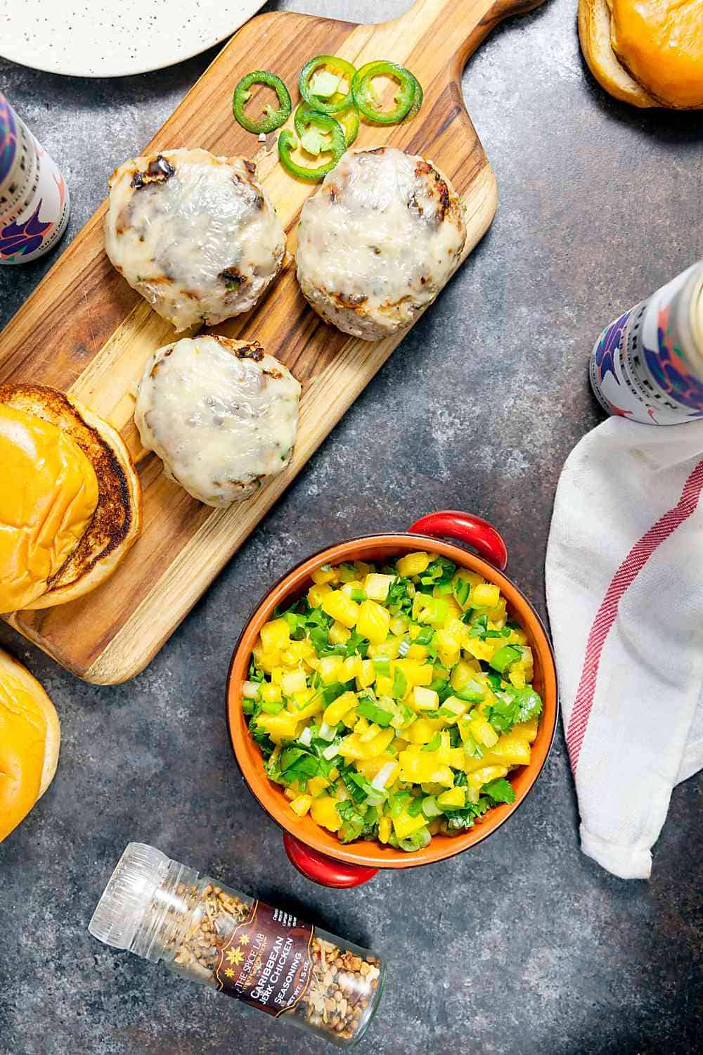 Jerk Turkey Burgers with Pineapple Salsa