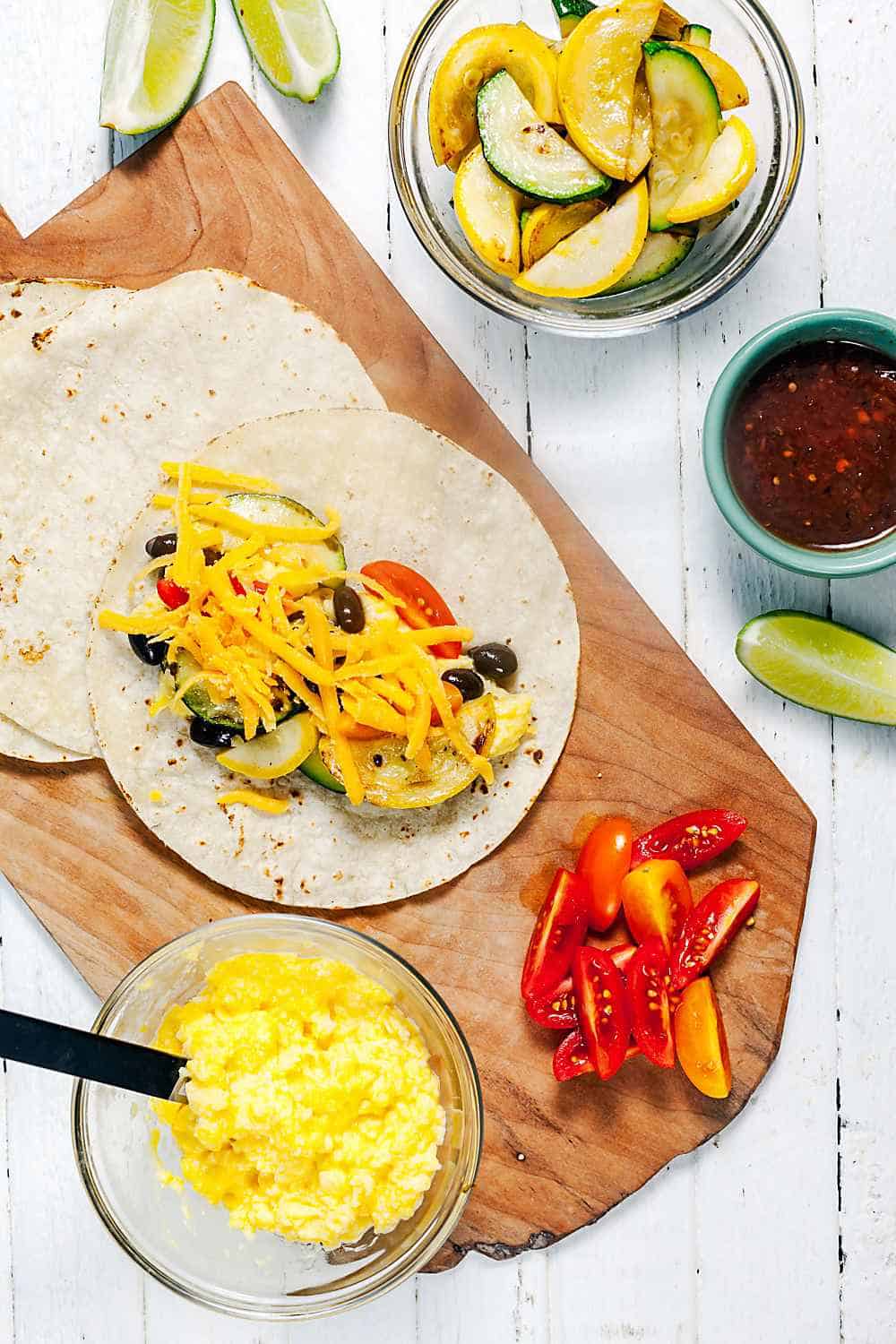 Summer Vegetable Breakfast Tacos with Soft Scrambled Eggs