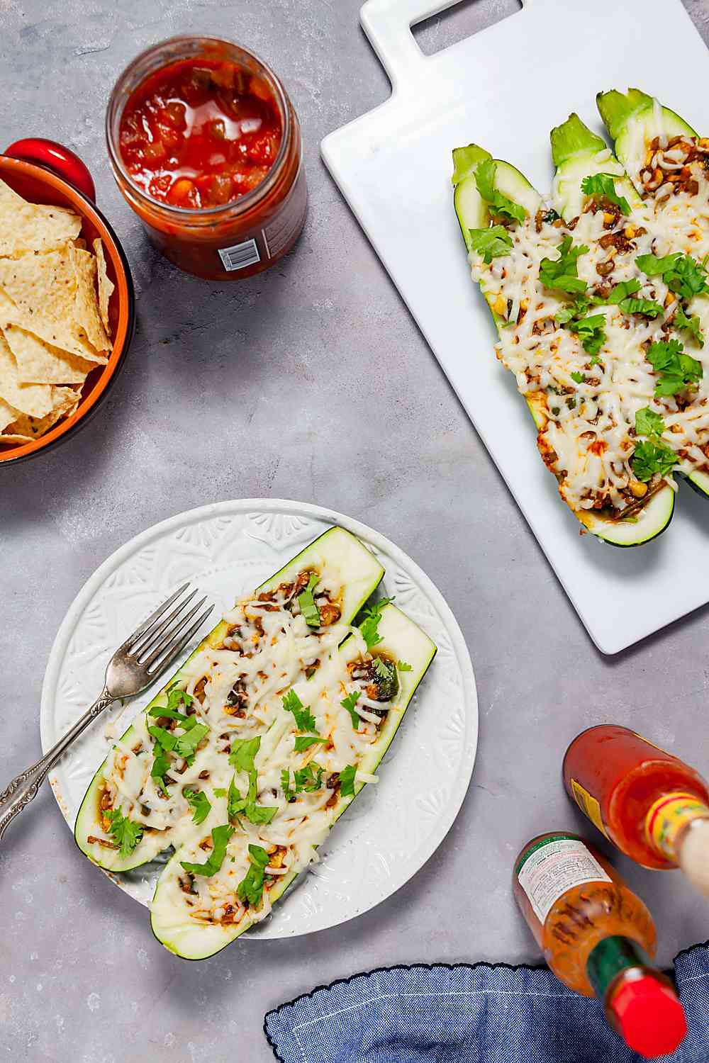 Enchilada Stuffed Zucchini Boats with Lentils (Vegetarian) 